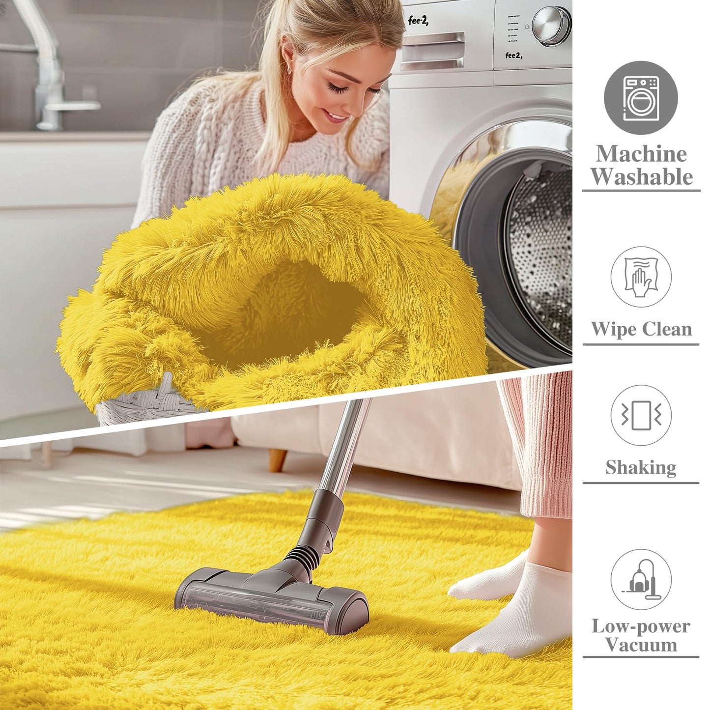 OLANLY 5x7 Machine Washable Large Area Rugs for Living Room, Bedroom, Soft Fluffy Shaggy Bedside Rug, Indoor Floor Carpet for Kids Girls and Boys, Dorms, Nursery, Home Decor Aesthetic, Yellow