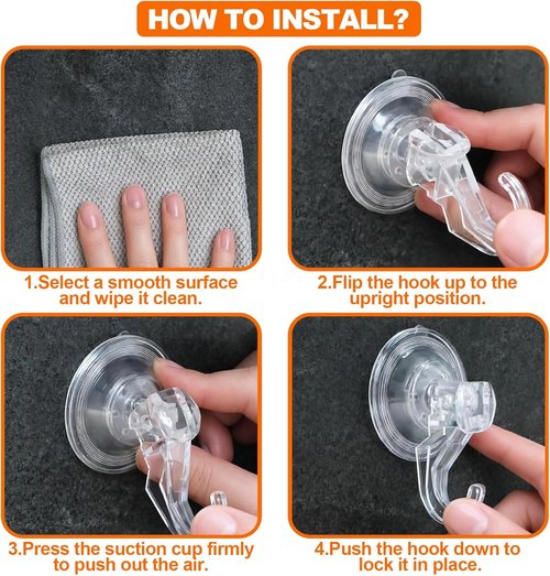 KORCCI Suction Cup Hooks - Heavy-Duty 10 LB Load Capacity | Reusable & Removable Clear Hooks, 2 Pack