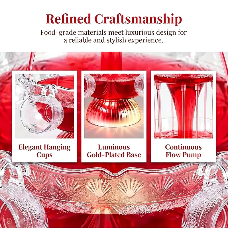 LED Lighted 3-Layer Wine Fountain Drink Dispenser with 1.5 Gallon Capacity and 5 Reusable Cups