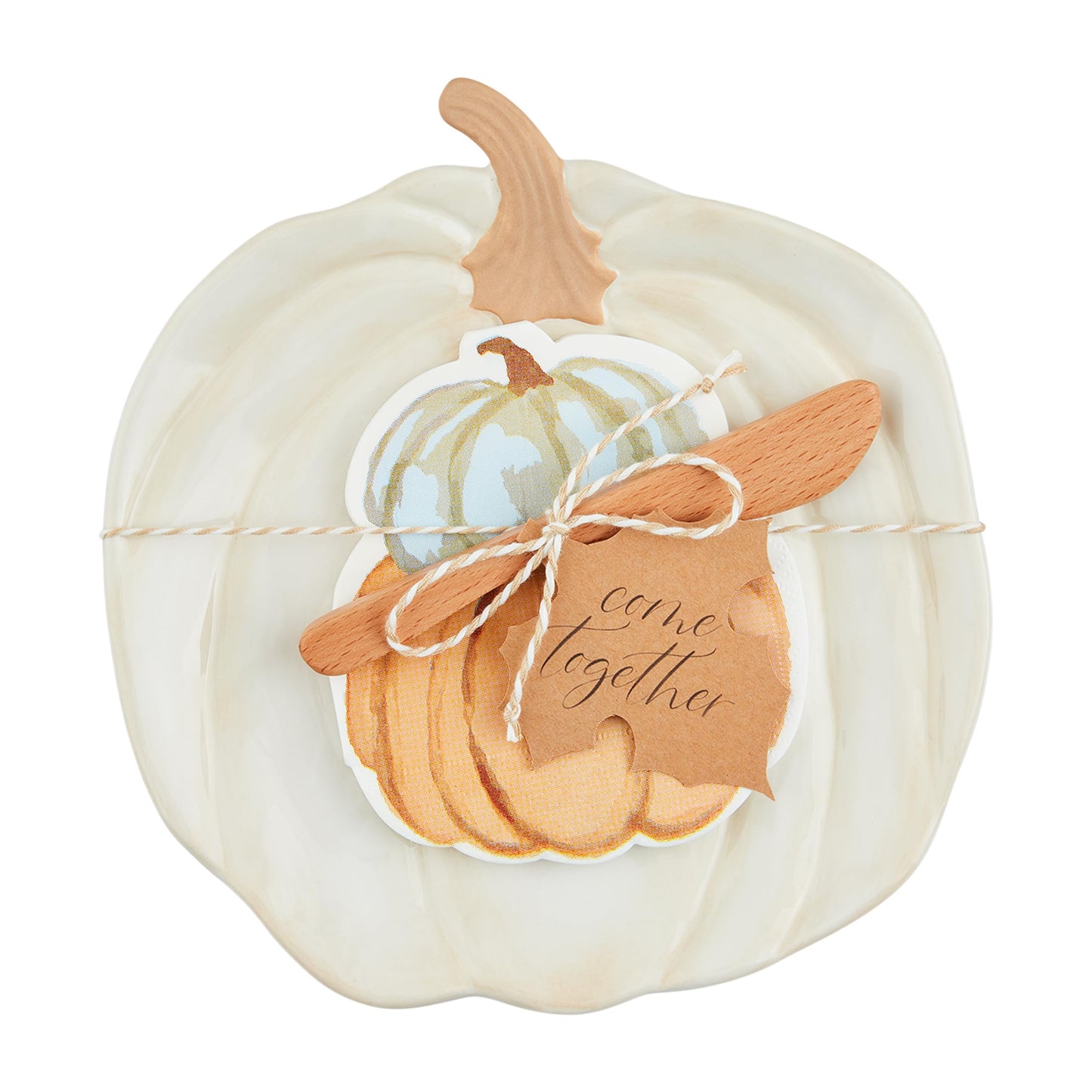 Mud Pie Cream Pumpkin Cheese Sets, plate 8 1/4" x 7 3/4" | spreader 5"
