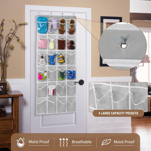 GOMAJI Over The Door 24 Pocket Shoe Organizer - Space-Saving Storage Solution, Gray (64" X 19")