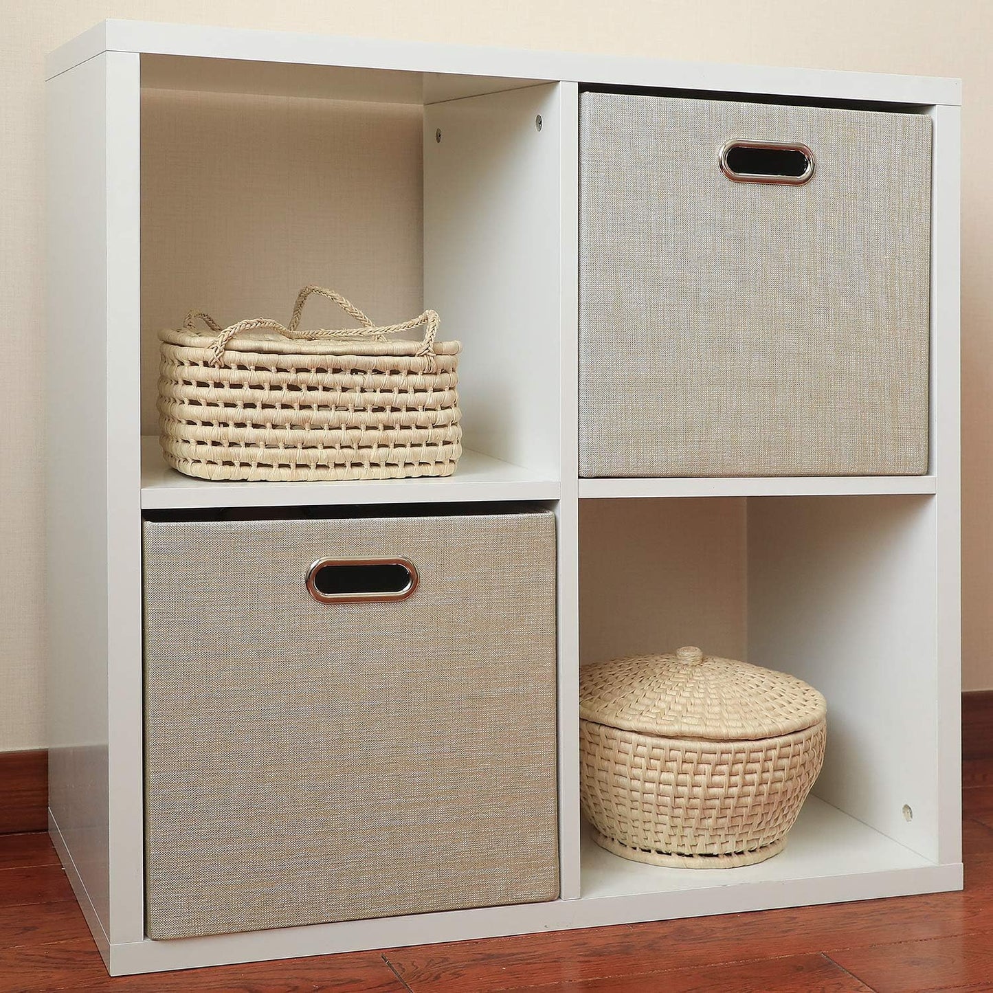 Posprica Storage Cube Bins - 13x13 Foldable Organizer Boxes for Closet & Shelf - Set of 4, Beige