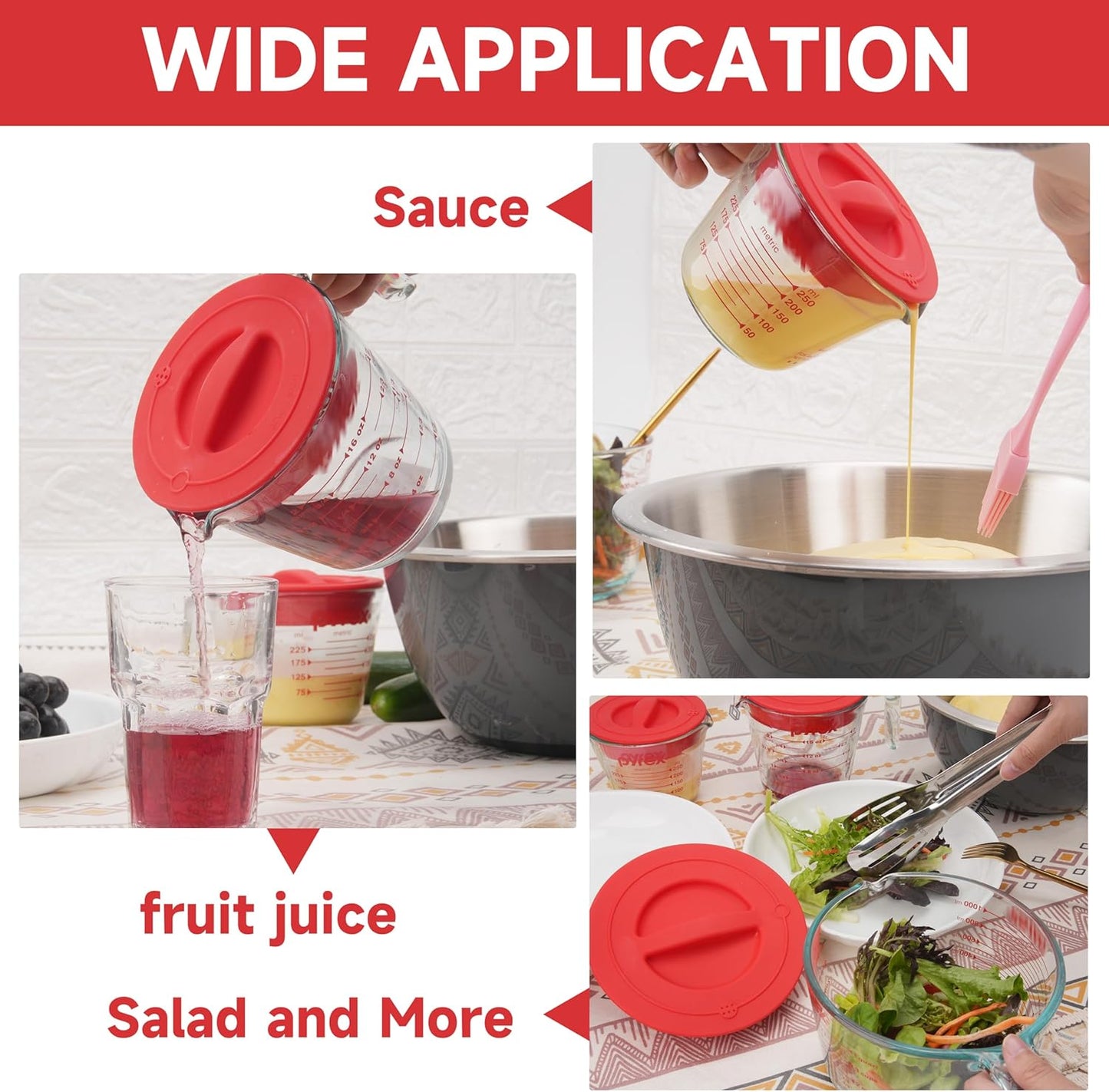 Skiennix Silicone Replacement Lids - 3 Pack for Pyrex Measuring Cups | Reusable, Food-Grade, Dishwasher & Microwave Safe