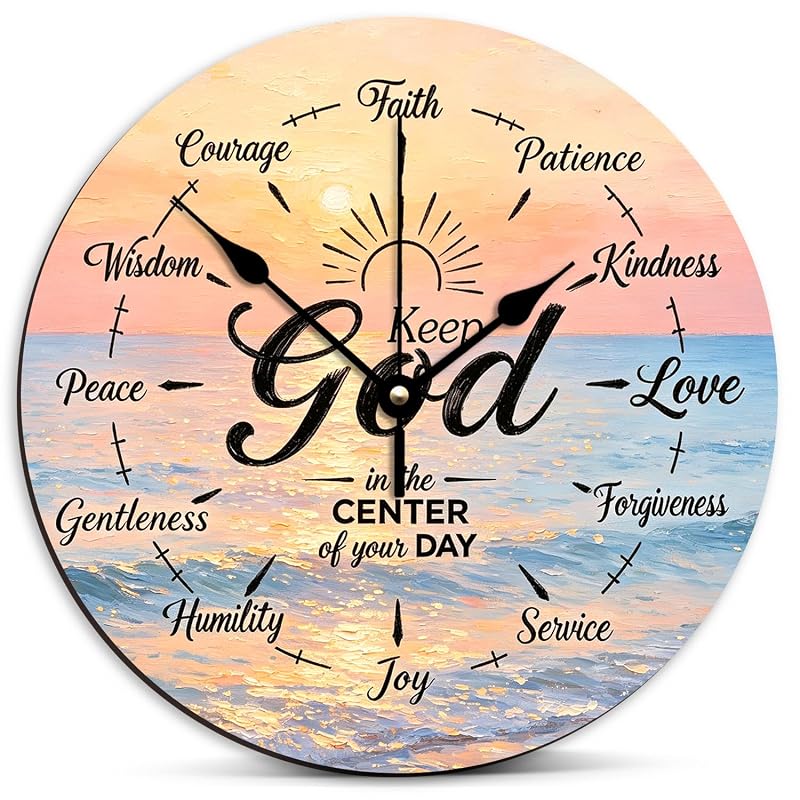 12 Inch Bible Verse Clock Put God First - Christian Wall Clock, Silent Non-Ticking