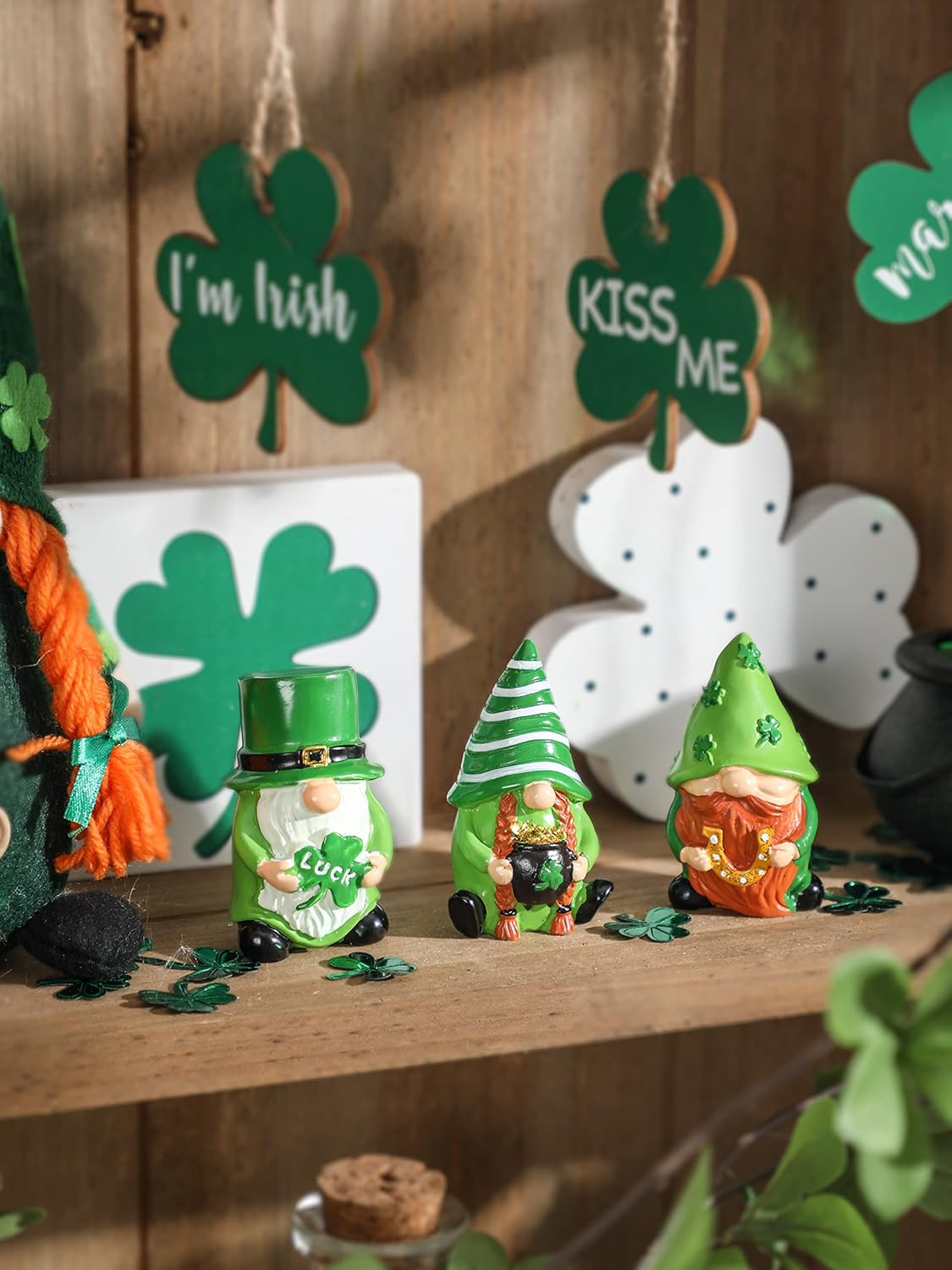 St. Patrick's Day Gnome Decorations - 3Pcs Lucky Resin Ornaments for Tiered Tray | Home Decor