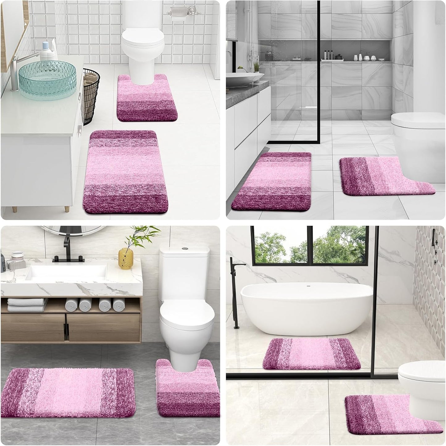 OLANLY Luxury Toilet Rugs - Extra Soft Microfiber U-Shaped Bath Mat 24x24 | Non-Slip Plush Design in Pinkish-Purple