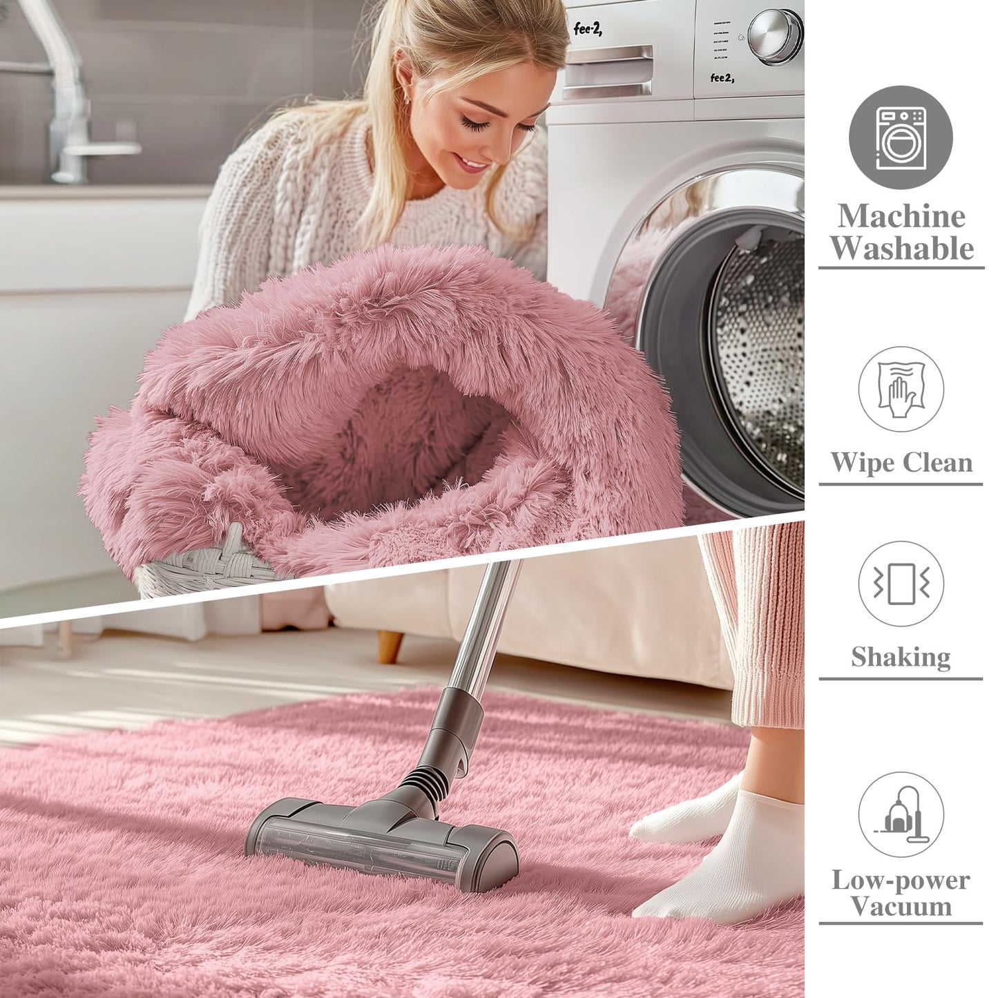 OLANLY 2x5 Machine Washable Runner Rugs for Hallway, Soft Fluffy Shaggy Bedside Rugs for Bedroom, Living Room, Indoor Floor Carpet for Kids Girls Boys, Nursery Rooms, Home Decor Aesthetic, Pale Pink