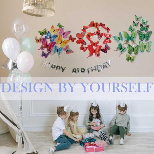 OPSEAM Butterfly Wall Decor 24/48 PCS, 3D Butterflies Stickers for Party Decorations with Magnets (Red, 24)
