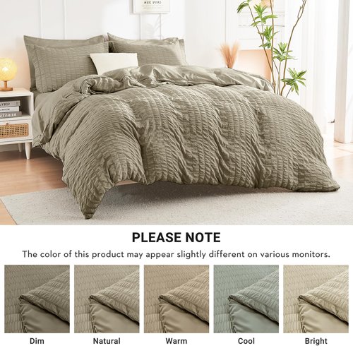 HYMOKEGE Linen Twin XL Comforter Set Seersucker 5 Pieces, All Season Luxury Bed in a Bag for Bedroom, Bedding Set with Comforter, Sheets, Pillowcase & Sham