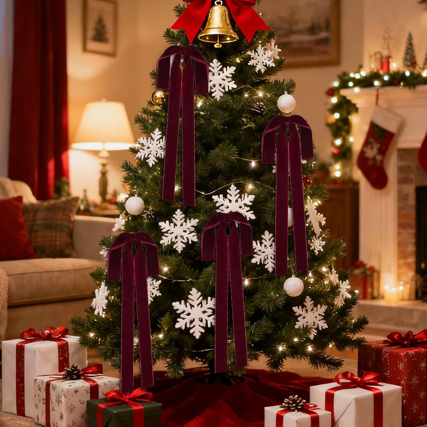 Regine Switzerland Large Burgundy Velvet Christmas Bows - 12"x17" Pre-Tied for Tree, Mantel & Door Decor