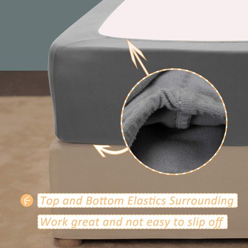 Stretch Jersey Box Spring Cover Wrap Around, Bed Skirt Alternative, Ultra Soft & Wrinkle Resistant, Queen/Queen XL, Light Gray