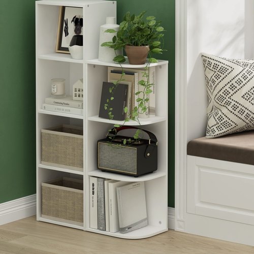 Furinno PASIR Book Shelf, 3-Tier Corner Bookshelf with Open Shelf, Standing Bookcase, 9.3 x 12 x 31.5 for Organization and Storage, for Living Room, Bedroom, Home Office, White