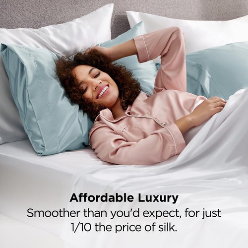 Bedsure Satin Pillowcase 2 Pack Similar to Silk Pillow Cases Standard Size, Pillow Case for Sleeping Women with Envelope Closure, Gifts for Women Men, Light Turquoise, 20x26 Inches, 2pcs