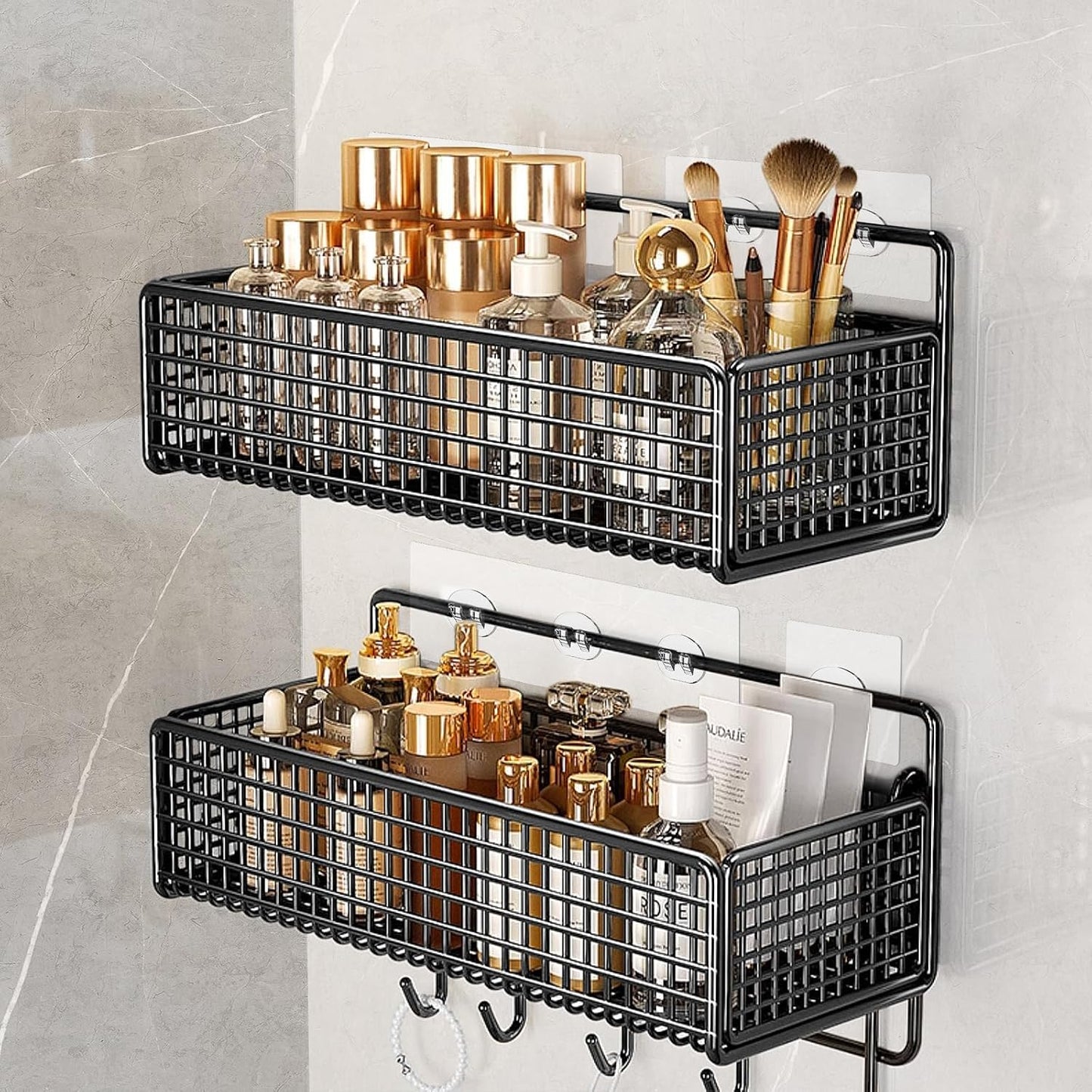 Skiennix Shower Caddy Adhesive Hooks - Strong Replacement for Shelf Rack Baskets | 9 Pack