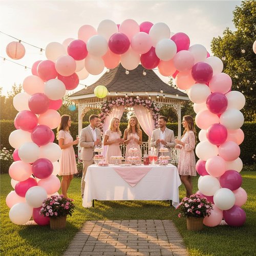 KADBANER 12-Inch Latex Balloons - 100 Pack in White, Pink & Light Rose Red for Weddings, Birthdays & Baby Showers