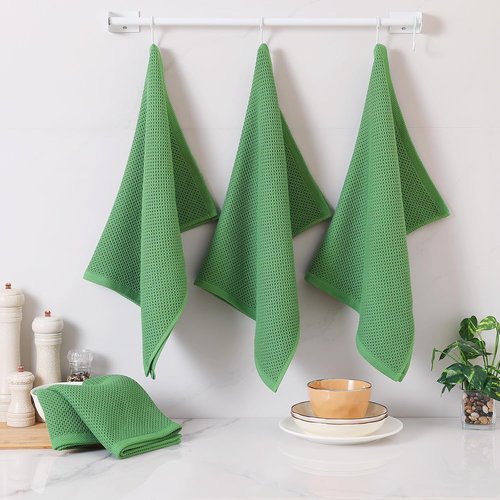 Homaxy Kitchen Dish Towels - 100% Cotton Waffle Weave, Ultra Soft & Absorbent | 20x28 Inches, 4-Pack, Grass Green