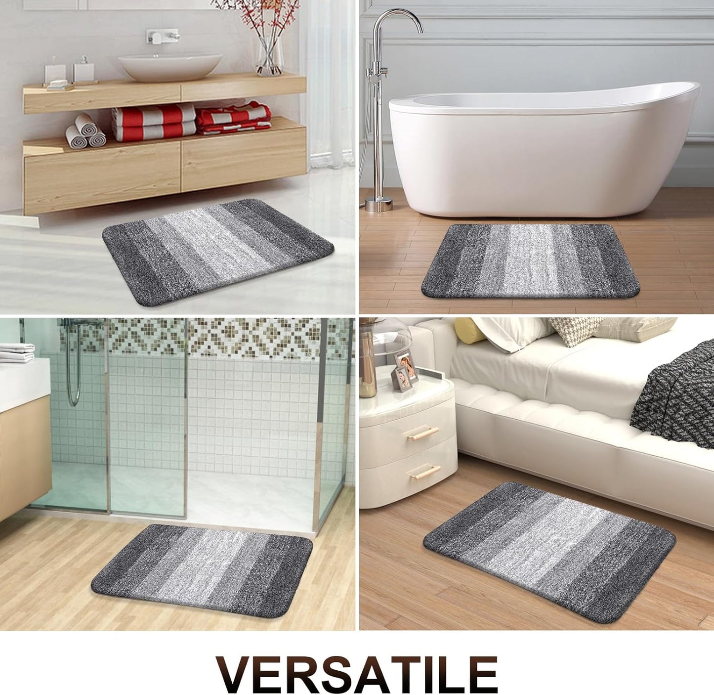 OLANLY Bathroom Rug Mat - Extra Soft Microfiber Non-Slip Bath Runner 70x24 | Grey Plush Shaggy Design