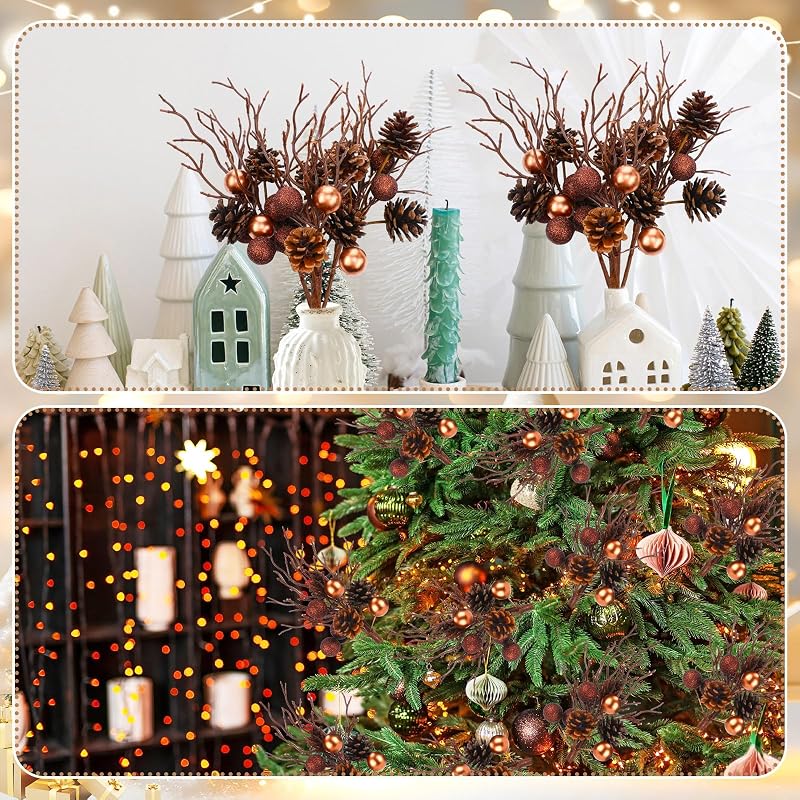 18 Pack Christmas Pinecone Picks - 14.5 Inch Rustic Bronze & Brown Branches (Variation 18)