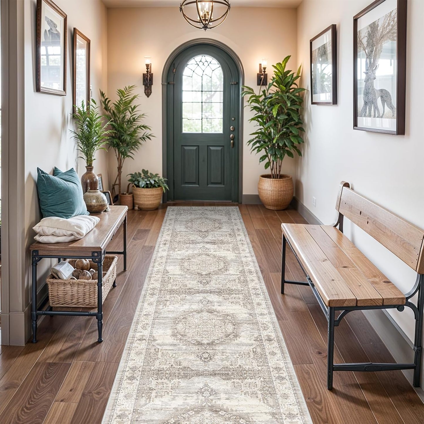 Skiennix Washable Extra Long Hallway Runner Rug - Non-Slip, Stain Resistant, Soft Carpet | Beige, 3x20 ft