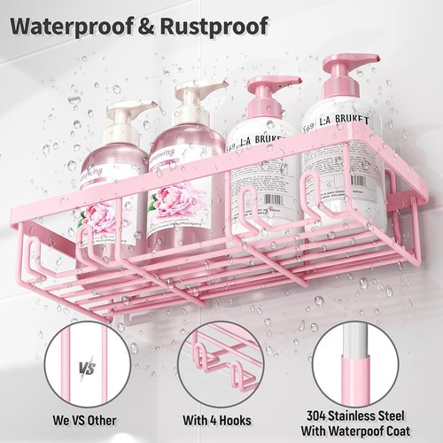 Liuoud Shower Caddy Organizer - 10 Pack Rustproof Stainless Steel Wall Storage Baskets | Pink