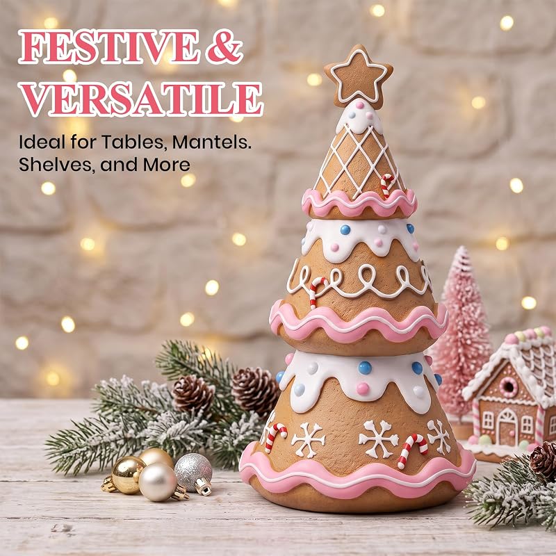 Gingerbread Christmas Tree Figurines – Resin 6 Inch Holiday Home Decor
