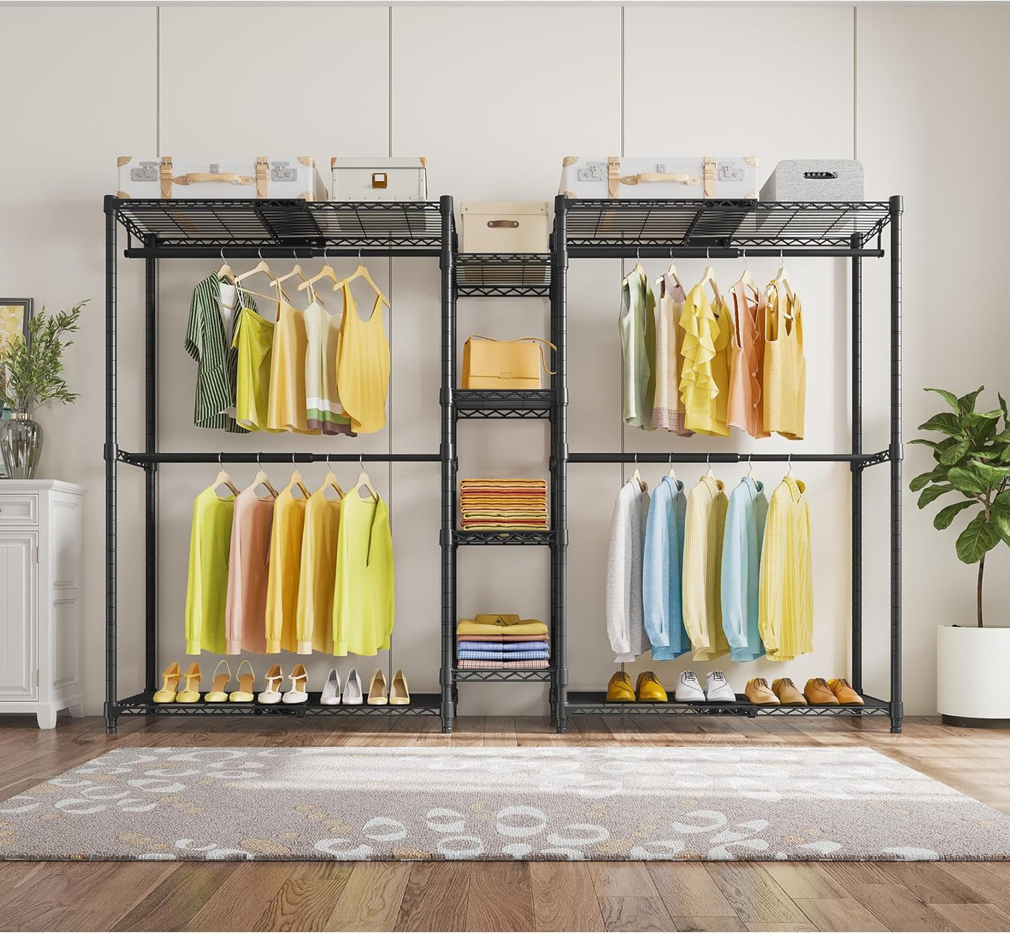 VIPEK X3 Heavy-Duty Expandable Clothes Rack - Adjustable 5'2" to 8' with Shelves & Hanger Rods, Black