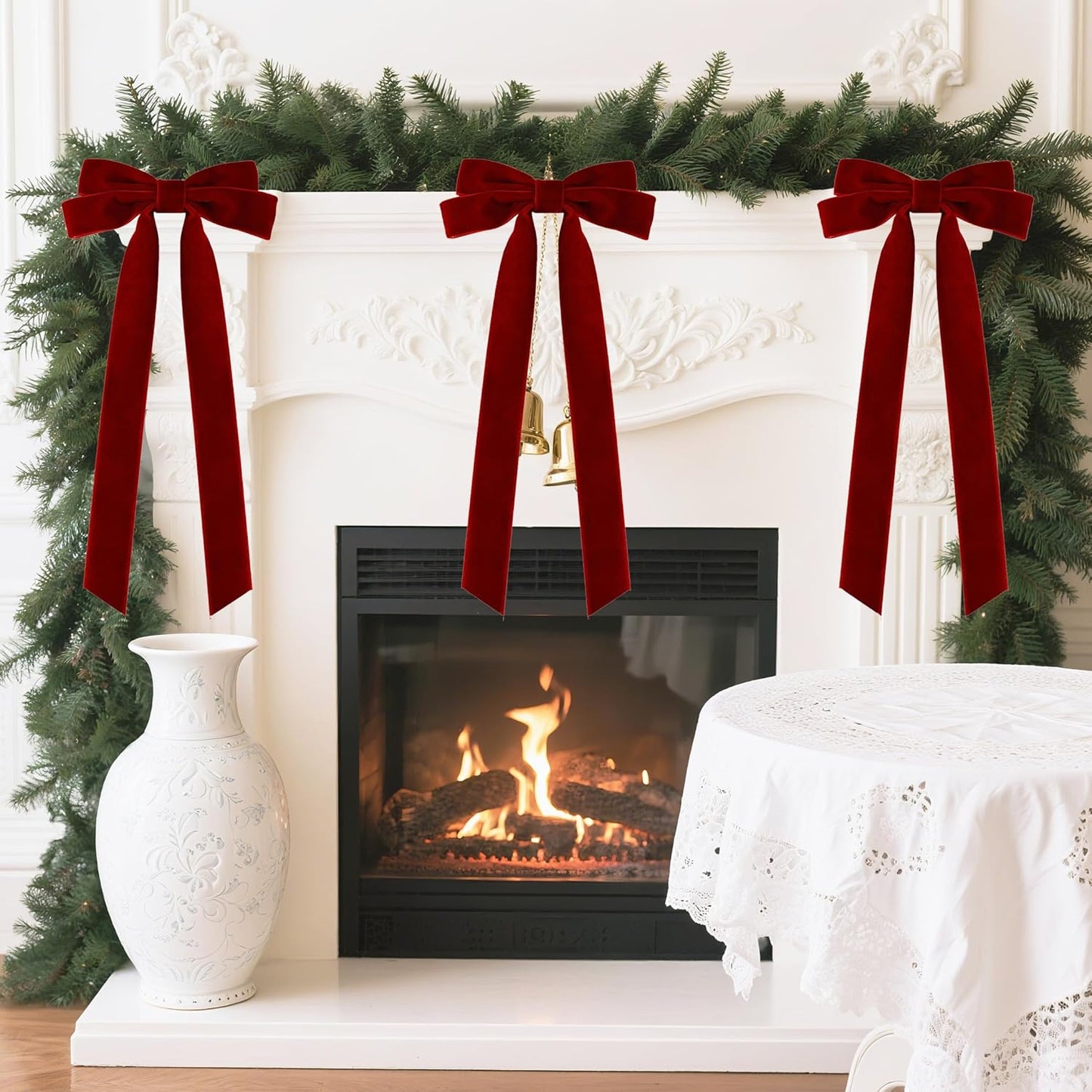 Senjie Velvet Christmas Bows - Large 20in Vintage Ribbon Bows for Staircase Garland & Wreath | 6-Pack Burgundy