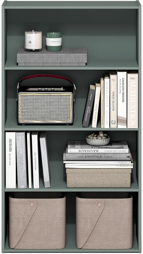 Furinno PASIR 4-Tier Bookshelf - Stylish Sage Green Bookcase for Living Room, Bedroom & Home Office