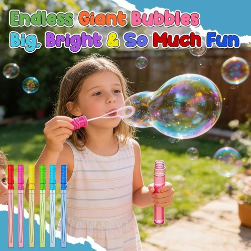 EagleStone Giant Bubble Wands - 24 PCS 14.6" Long Bubble Sticks in 6 Colors | Perfect Outdoor Summer Toys for Kids