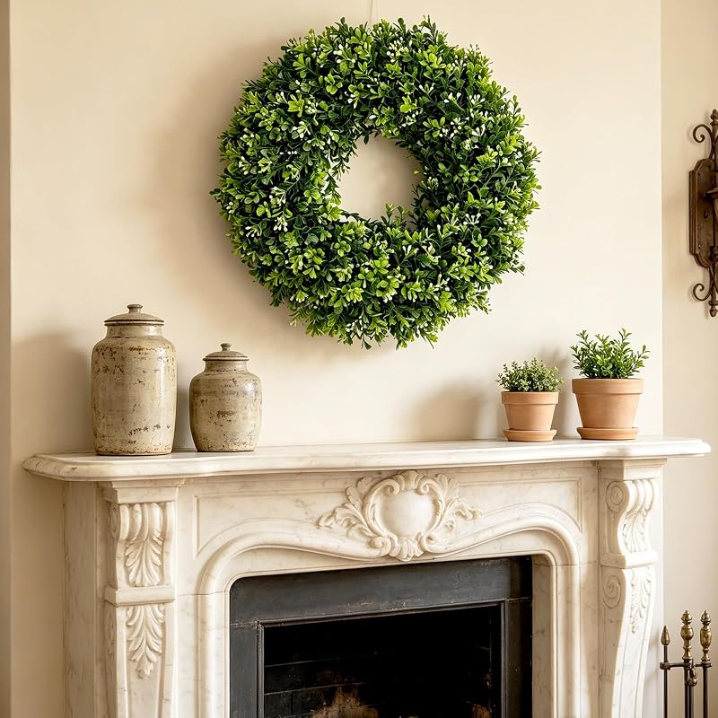 26in Artificial Christmas Wreath with Greenery, White-Berries