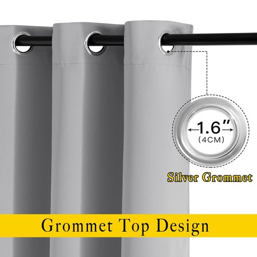NICETOWN Blackout Silver Grey Living Room Curtains - Grommet Solid Thermal Insulated Sound Reducing Room Darkening Privacy Doorway Curtains for Bedroom (2 Panels, W52 x L78)