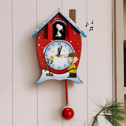 Mark Feldstein Peanuts Cuckoo Clock - Linus and Lucy Song, 17-Inch Red Design