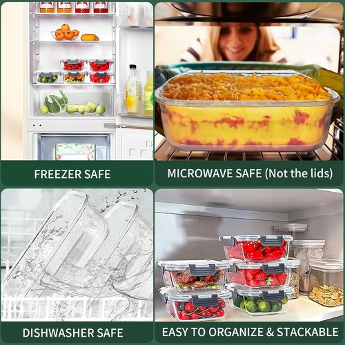 CEKEE Glass Meal Prep Containers - 5 Pack 36 OZ Airtight Food Storage Set | Microwave & Dishwasher Safe
