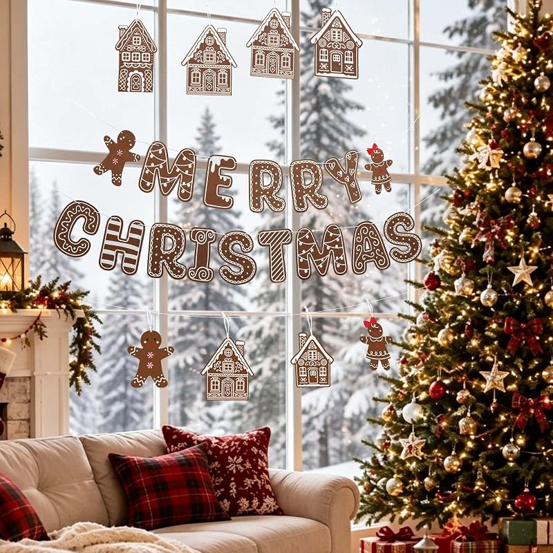 Gingerbread Felt Banner Christmas Decoration Set – Merry Christmas Wall Hanging