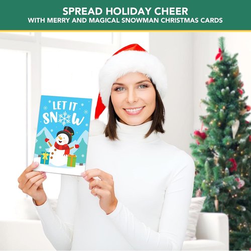Decorably Christmas Cards - 16 Pack 5x7in Snowman Designs with Envelopes & Stickers for Holiday Greetings