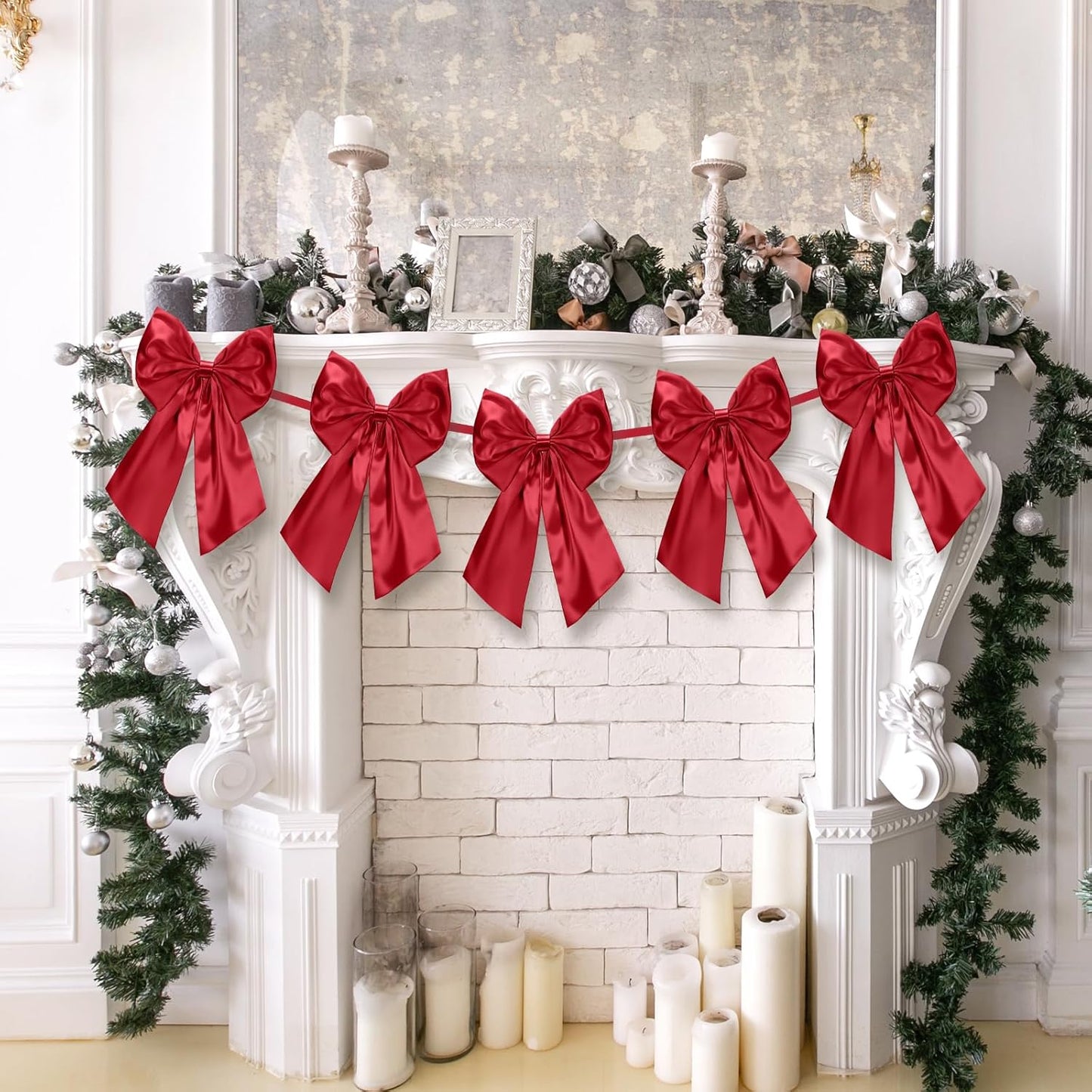 Suncalla 6 FT Burgundy Valentine's Day Bow Garland - Pre-Strung with 10-Inch Bows for Weddings & Parties