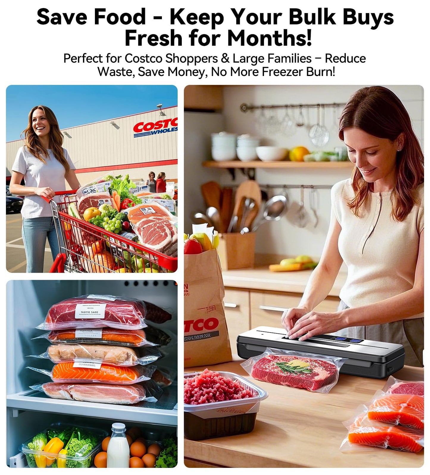 Vacuum Sealer for Food Freezer - Vacuum Sealer Machine for Meat, Sous Vide, Seal & Pre A meal, Save Food, Built-in Cutter, Compact Design, Fully Starter Kits, Sliver Black