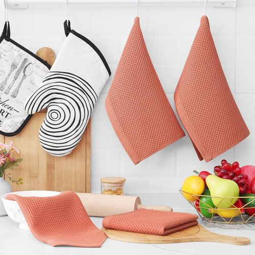 Homaxy 100% Cotton Waffle Weave Dish Cloths - Ultra Soft & Absorbent Quick-Drying Towels | 12 x 12 Inches, 6-Pack, Coral