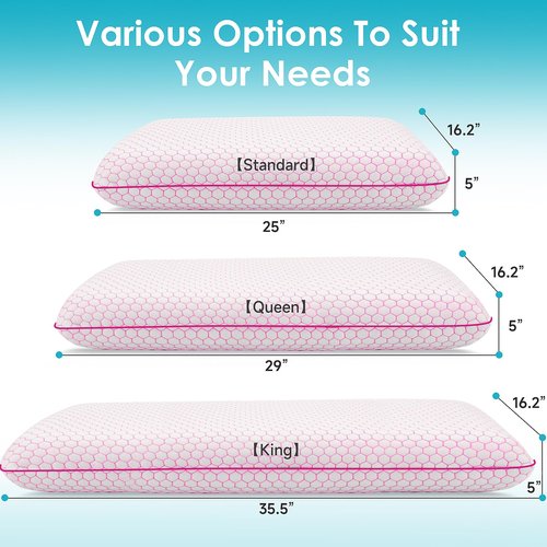 CushyOasis Memory Foam Pillows for Side, Back and Stomach Sleepers, Set of 2, Bed Pillow with Washable Cover and Breathable Mesh, Bed Pillow for Sleeping (Pink,Standard Size)