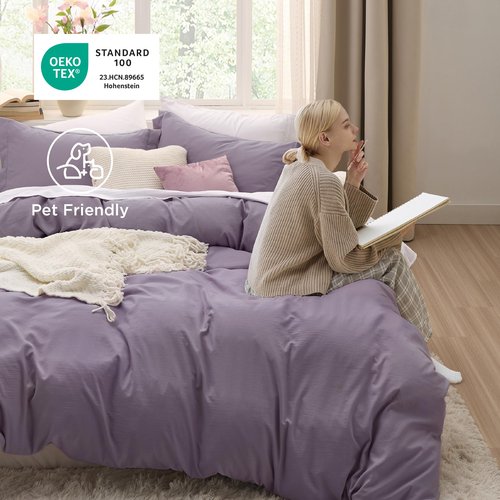 Bedsure Grayish Purple Duvet Cover Full Size - 3 Pieces Prewashed Extra Soft Cotton-Like Polyester Bedding Set, Includes 1 Duvet Cover 80x90 Inches with Zipper Closure & 2 Pillow Shams, No Comforter