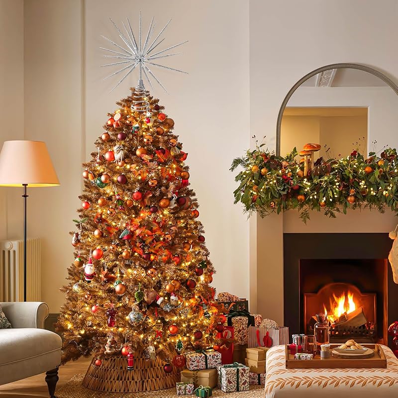 Silver Christmas Tree Topper 13.7 Inch – Exploding Star Burst, Two-Piece Base