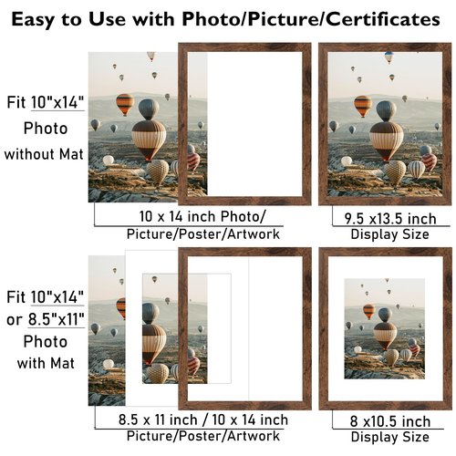 10x14 Picture Frame Set of 6 for 30 x 40 cm Diamond Art Painting, Display 8.5x11 with Mat or 10x14 without Mat, Wood 10 x 14 Wall Gallery Poster Photo Frames Bulk with 8.5x11 Mat,6 Pack, Deep Brown