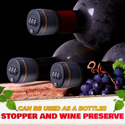 3 PCs Bottle Cap Lock – Bottle Lock Liquor for Wine Security for 1–1.1" Mouth Size, Code Combination, Sealed Lid, Food-Grade Plastic – Reusable, Safe, and Easy for Travel or Home