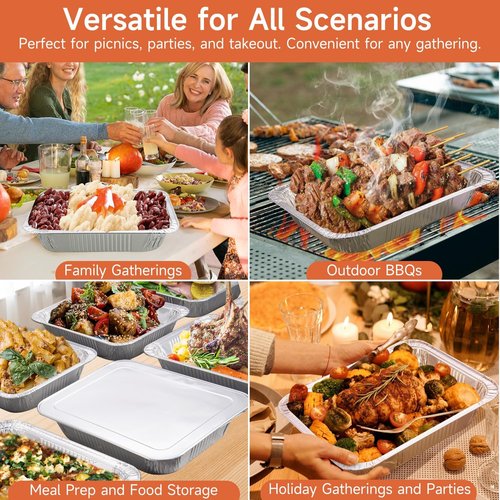 9x13 Aluminum Pans - Disposable Half-Size Foil Pans for Cooking, Baking & Meal Prep | 30 Pack