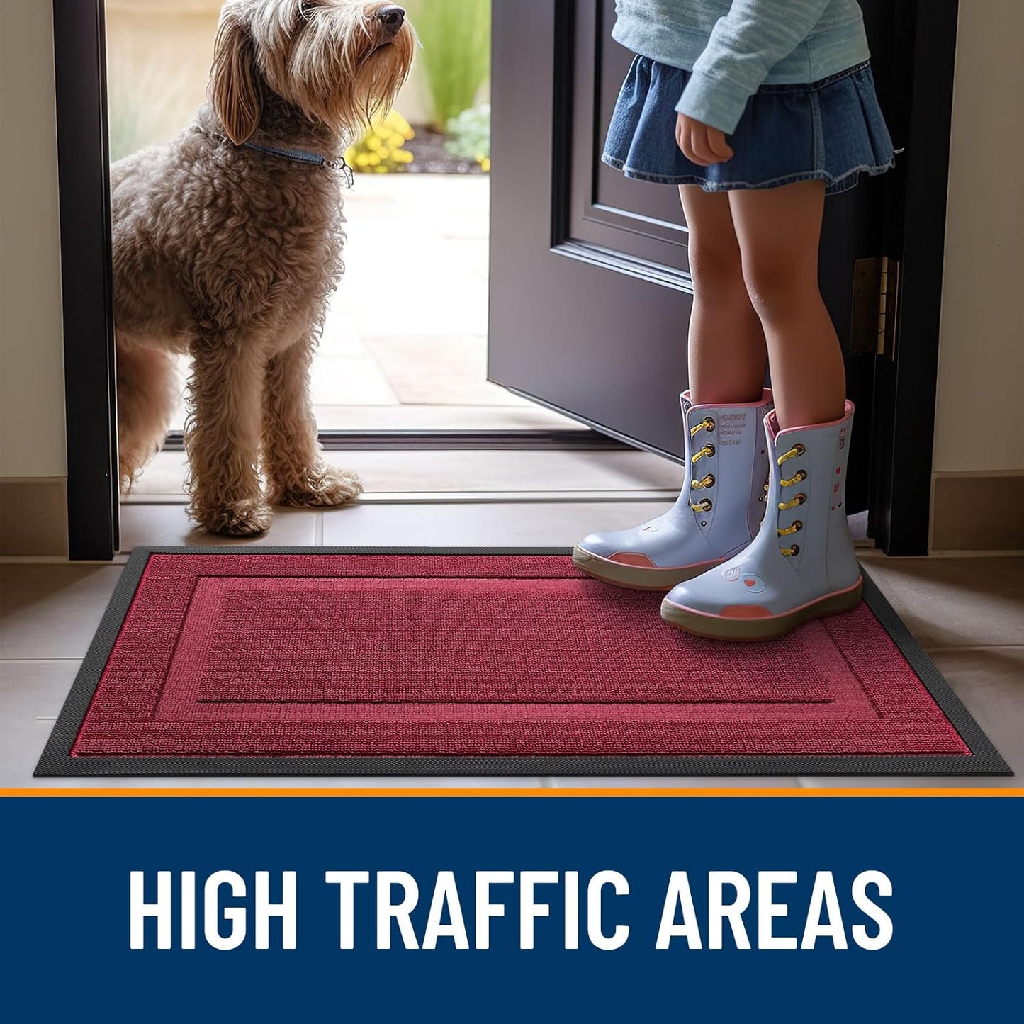 OLANLY Waterproof Front Door Mat - All-Season Indoor/Outdoor Doormat, Easy Clean, 35x23, Burgundy