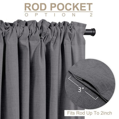 100% Blackout Shield Linen Blackout Curtains for Bedroom 96 Inches Long, Back Tab/Rod Pocket Living Room Drapes, Thermal Insulated Blackout Curtains 2 Panels Set, 50" W x 96" L, Dove Grey