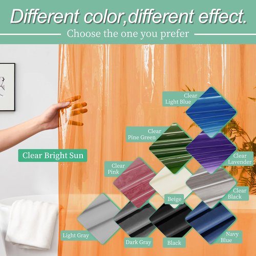 Mrs Awesome Clear Orange Shower Curtain Liner with 3 Magnets, 72x72 Premium Flexible Sturdy Plastic Shower Curtain for Bathroom Lightweight & Waterproof, Clear Orange
