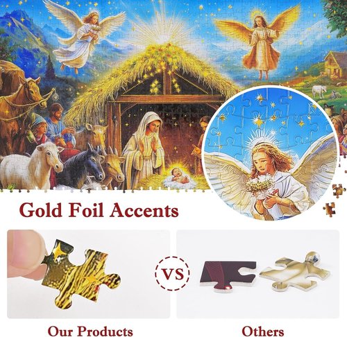 Gold Foil Accents Advent Calendar Jigsaw Puzzle - 1008 Pieces Nativity Scene Countdown for Family 2026
