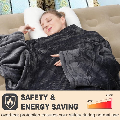 GoodtoU Wearable Heated Blanket with Foot Pocket, Heated Throw with Sleeves Etl Certified, 8 Heating Levels & 1 to 10 Hours Heating Time Setting, 50 * 59"