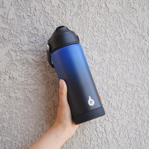 BJPKPK Insulated Water Bottle - 18oz Stainless Steel with Straw Lid & Flex Handle | BPA-Free, Leak-Proof, Black/Blue